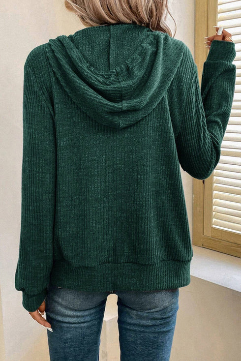 Ribbed Texture Long Sleeve Zip Up Everyday Hoodie