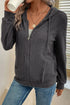 Ribbed Texture Long Sleeve Zip Up Everyday Hoodie
