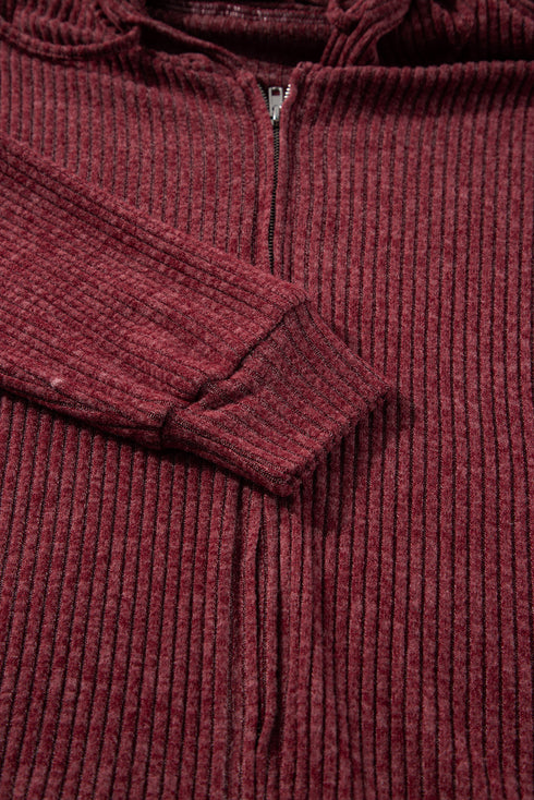 Ribbed Texture Long Sleeve Zip Up Everyday Hoodie