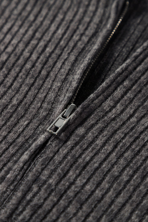 Ribbed Texture Long Sleeve Zip Up Everyday Hoodie