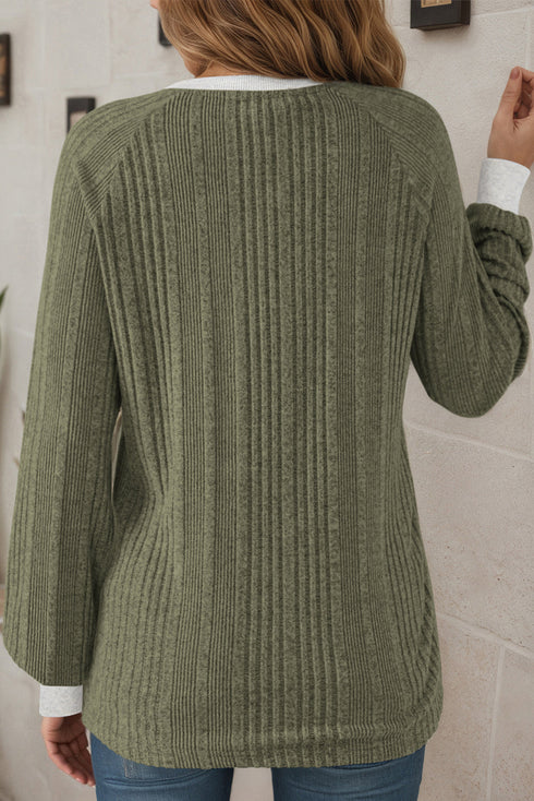 Ribbed Texture Round Neck Long Sleeve Everyday Top