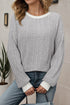 Ribbed Texture Round Neck Long Sleeve Everyday Top