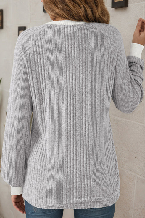 Ribbed Texture Round Neck Long Sleeve Everyday Top