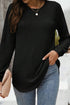 Ribbed Texture Round Neck Long Sleeve Rounded Hem Top