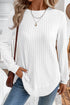 Ribbed Texture Round Neck Long Sleeve Rounded Hem Top