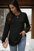 Ribbed Texture Round Neck Long Sleeve Rounded Hem Top