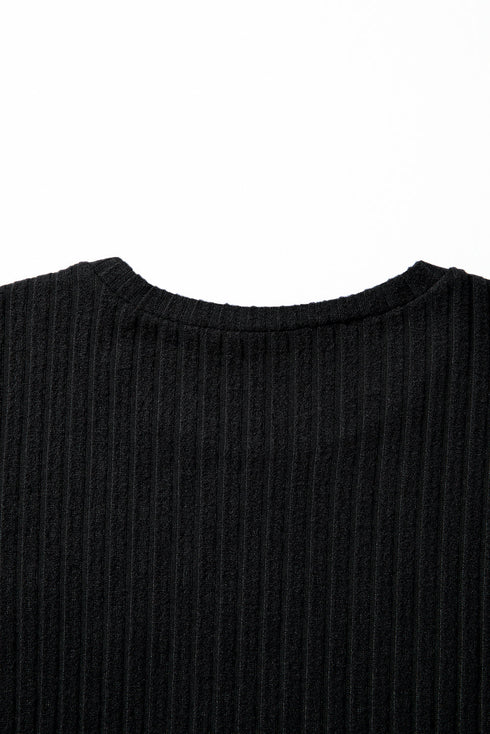 Ribbed Texture Round Neck Long Sleeve Rounded Hem Top