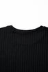Ribbed Texture Round Neck Long Sleeve Rounded Hem Top