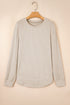 Ribbed Texture Round Neck Long Sleeve Rounded Hem Top