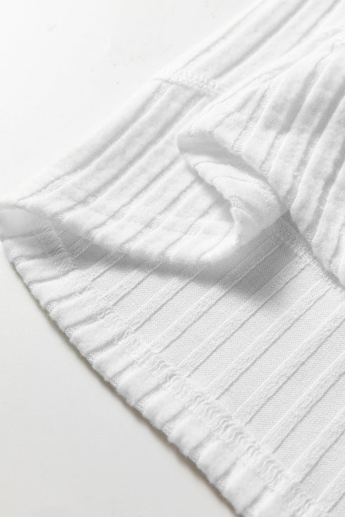 Ribbed Texture Round Neck Long Sleeve Rounded Hem Top