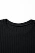 Ribbed Texture Round Neck Long Sleeve Rounded Hem Top