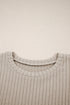 Ribbed Texture Round Neck Long Sleeve Rounded Hem Top