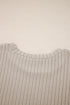 Ribbed Texture Round Neck Long Sleeve Rounded Hem Top