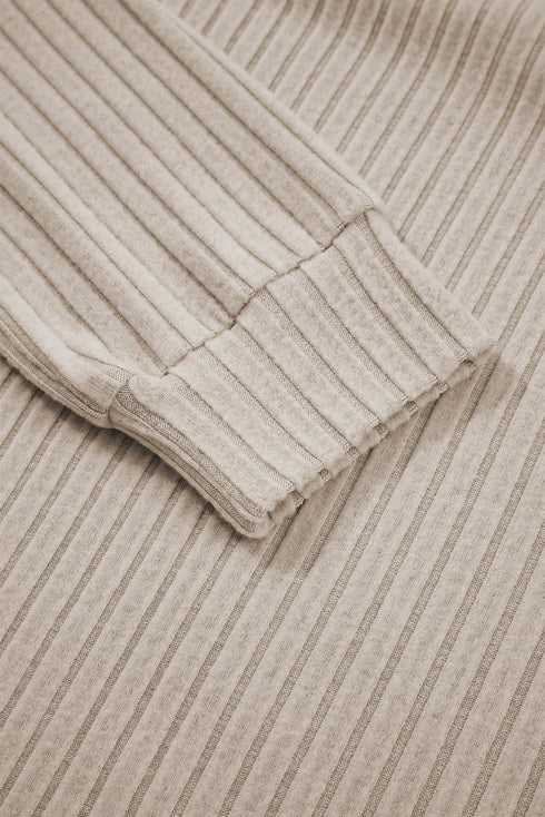 Ribbed Texture Round Neck Long Sleeve Rounded Hem Top