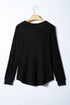 Ribbed Texture Round Neck Long Sleeve Rounded Hem Top