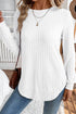 Ribbed Texture Round Neck Long Sleeve Rounded Hem Top