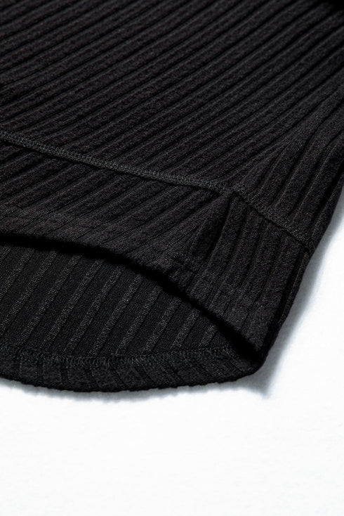 Ribbed Texture Round Neck Long Sleeve Rounded Hem Top