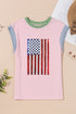 Ribbed Texture Sequin American Flag Graphic Short Sleeve Tee