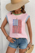 Ribbed Texture Sequin American Flag Graphic Short Sleeve Tee