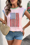 Ribbed Texture Sequin American Flag Graphic Short Sleeve Tee