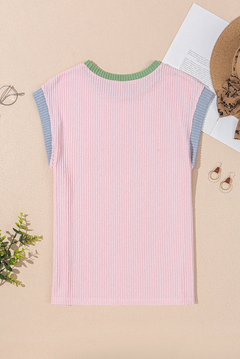 Ribbed Texture Sequin American Flag Graphic Short Sleeve Tee