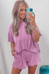 Ribbed Textured Knit Loose Fit Tee and Shorts Set