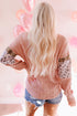 Ribbed Textured Knit Sequin Leopard Sleeve Top
