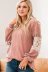 Ribbed Textured Knit Sequin Leopard Sleeve Top