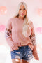 Ribbed Textured Knit Sequin Leopard Sleeve Top