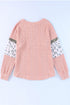 Ribbed Textured Knit Sequin Leopard Sleeve Top