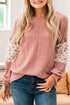 Ribbed Textured Knit Sequin Leopard Sleeve Top