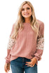 Ribbed Textured Knit Sequin Leopard Sleeve Top