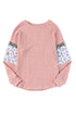 Ribbed Textured Knit Sequin Leopard Sleeve Top