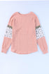 Ribbed Textured Knit Sequin Leopard Sleeve Top
