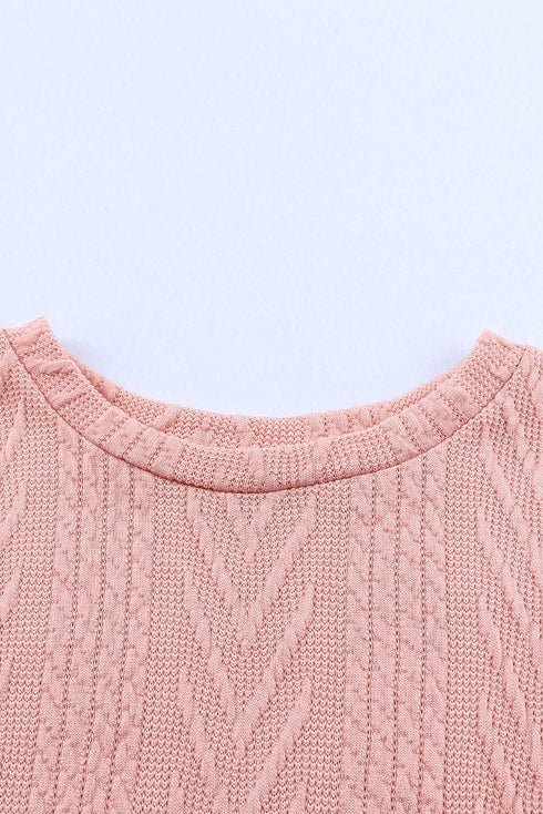 Ribbed Textured Knit Sequin Leopard Sleeve Top