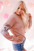 Ribbed Textured Knit Sequin Leopard Sleeve Top