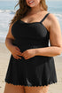 Ribbed Textured Scalloped Trim Swim Dress Swimwear