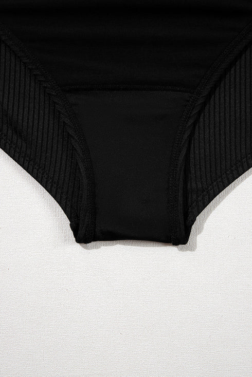 Ribbed Textured Scalloped Trim Swim Dress Swimwear