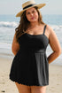 Ribbed Textured Scalloped Trim Swim Dress Swimwear