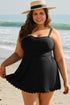 Ribbed Textured Scalloped Trim Swim Dress Swimwear