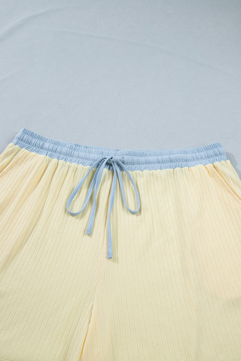 Ribbed Trim Drawstring Shorts Loungewear Set