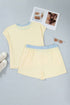 Ribbed Trim Drawstring Shorts Loungewear Set