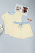Ribbed Trim Drawstring Shorts Loungewear Set