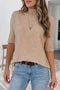 Ribbed Trim High Neck Short Sleeve Casual Knit Sweater