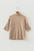 Ribbed Trim High Neck Short Sleeve Casual Knit Sweater