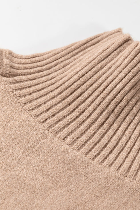 Ribbed Trim High Neck Short Sleeve Casual Knit Sweater