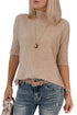 Ribbed Trim High Neck Short Sleeve Casual Knit Sweater