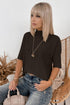 Ribbed Trim High Neck Short Sleeve Sweater