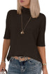 Ribbed Trim High Neck Short Sleeve Sweater
