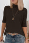 Ribbed Trim High Neck Short Sleeve Sweater